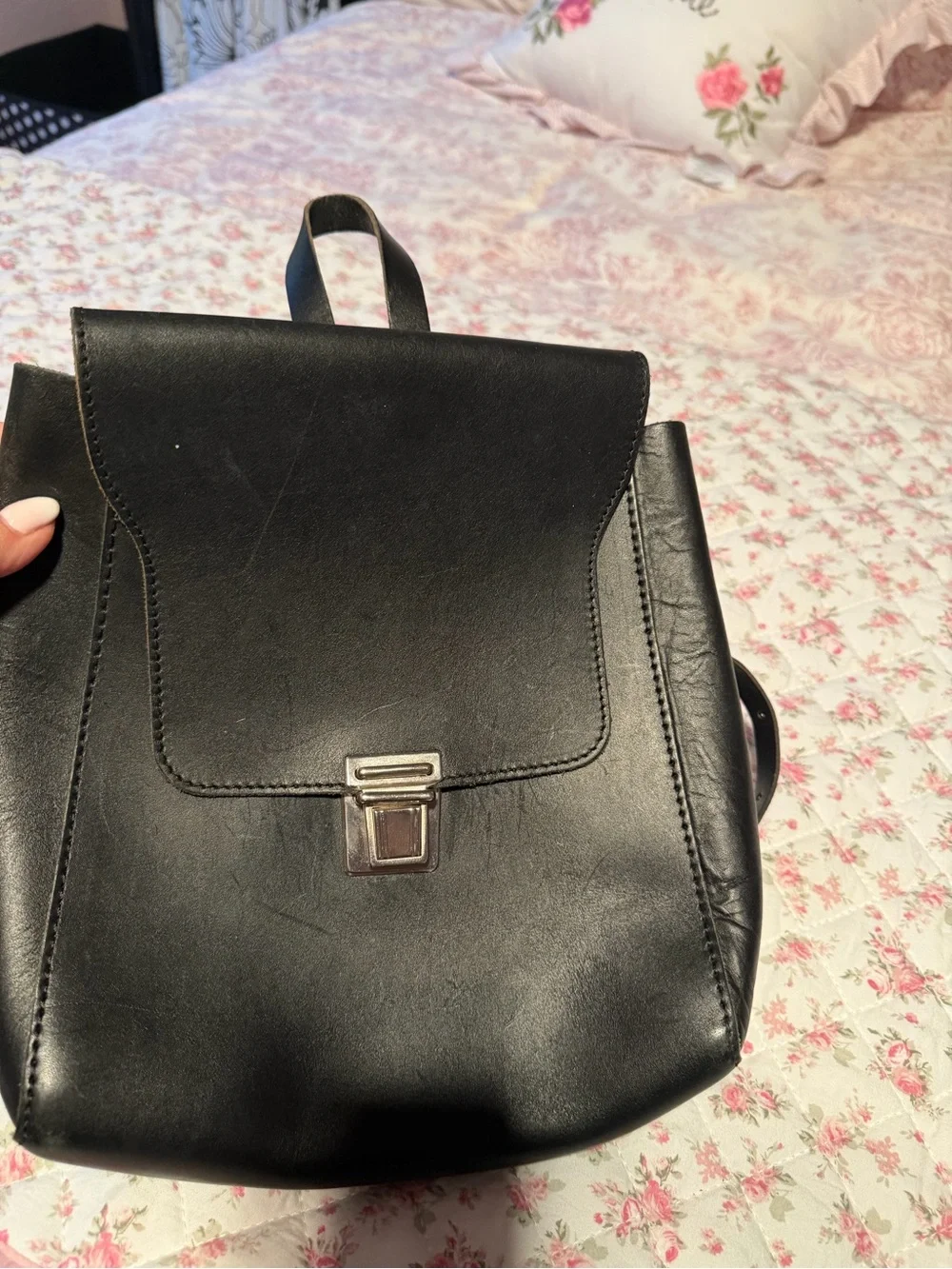 kate spade Black Leather Backpack with Silver-Tone Clasp
